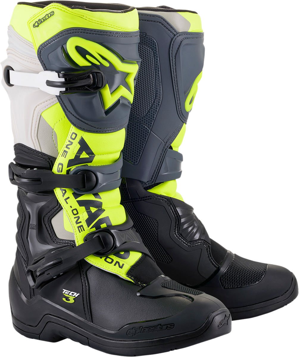 Botas ALPINESTARS Tech 3 - Negro/Gris/Amarillo Fluorescente - Talla 12 (EE. UU.) 2013018-1055-12