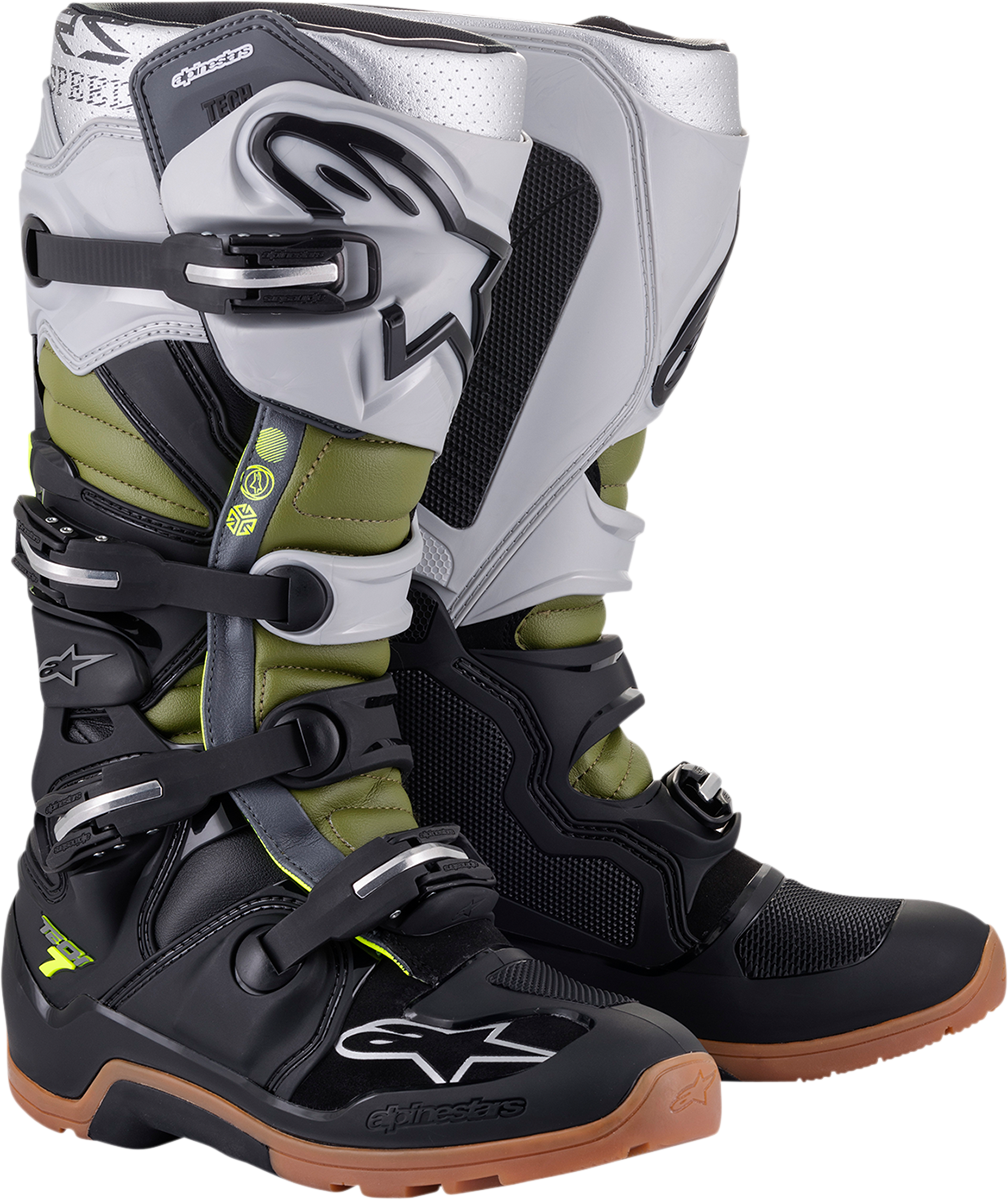 Botas de enduro ALPINESTARS Tech 7 - Negro/Plateado/Verde - Talla 7 de EE. UU. 2012114-1916-7