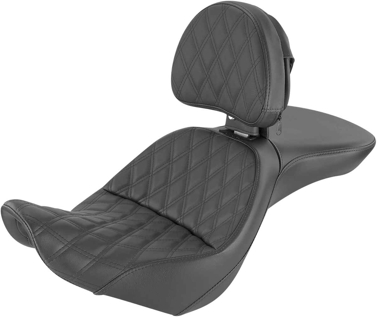 Asiento SADDLEMEN Explorer - Con respaldo - Costuras enrejadas - Negro - FXST 806-12-030LS