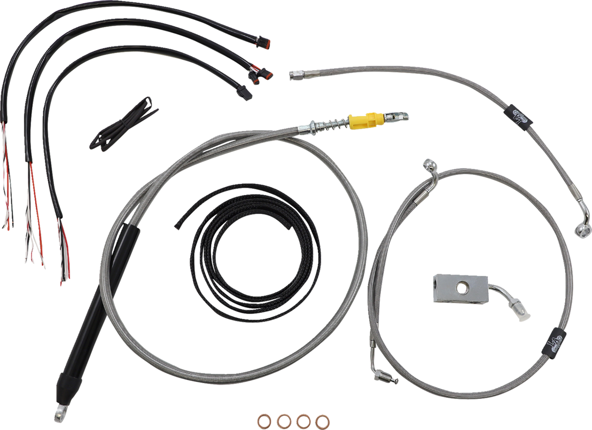 Kit de cable de manillar/línea de freno LA CHOPPERS - Conexión rápida - Completo - Perchas Ape de 18" a 20" - Acero inoxidable LA-8155KT2-19