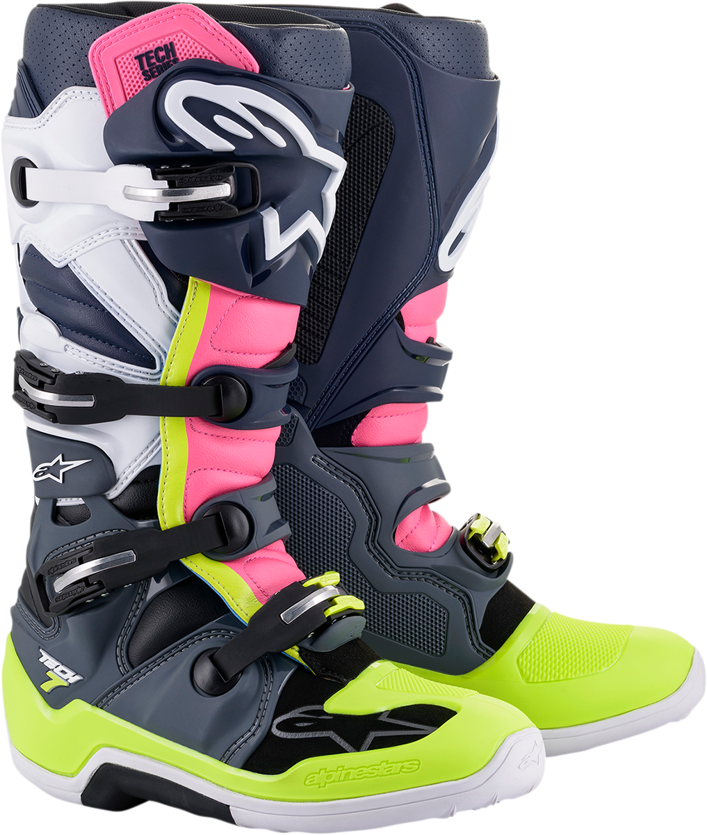 Botas ALPINESTARS Tech 7 - Negro/Rosa/Blanco/Amarillo - Talla 10 (EE. UU.) 2012014-9076-10