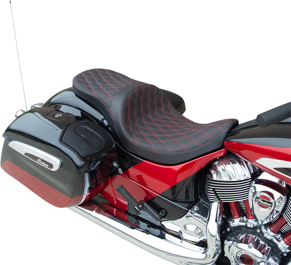 Asiento de turismo de perfil bajo DRAG SPECIALTIES - Doble diamante con costuras rojas - Indian '14-'22 0810-2261