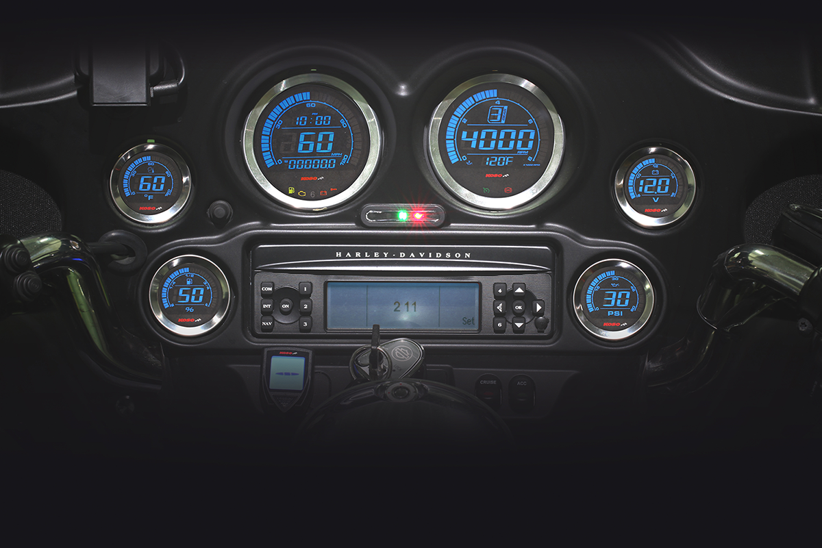 Kit de manómetros universal KOSO NORTH AMERICA de 6 piezas - Plateado para Harley BA050901
