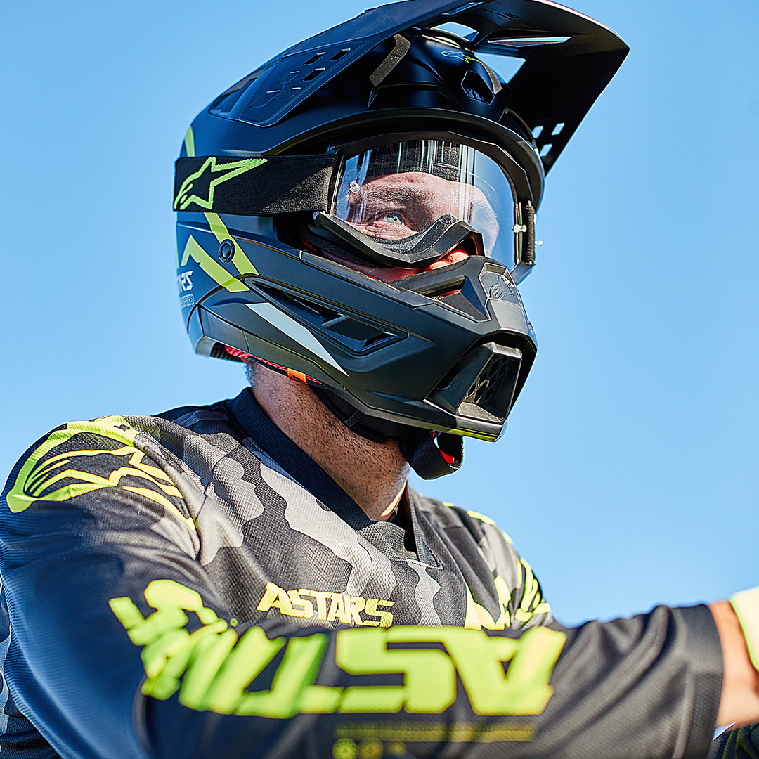 Casco de motocicleta ALPINESTARS SM5 - Compass - Negro mate/Amarillo fluorescente - Grande 8303321-1559-LG