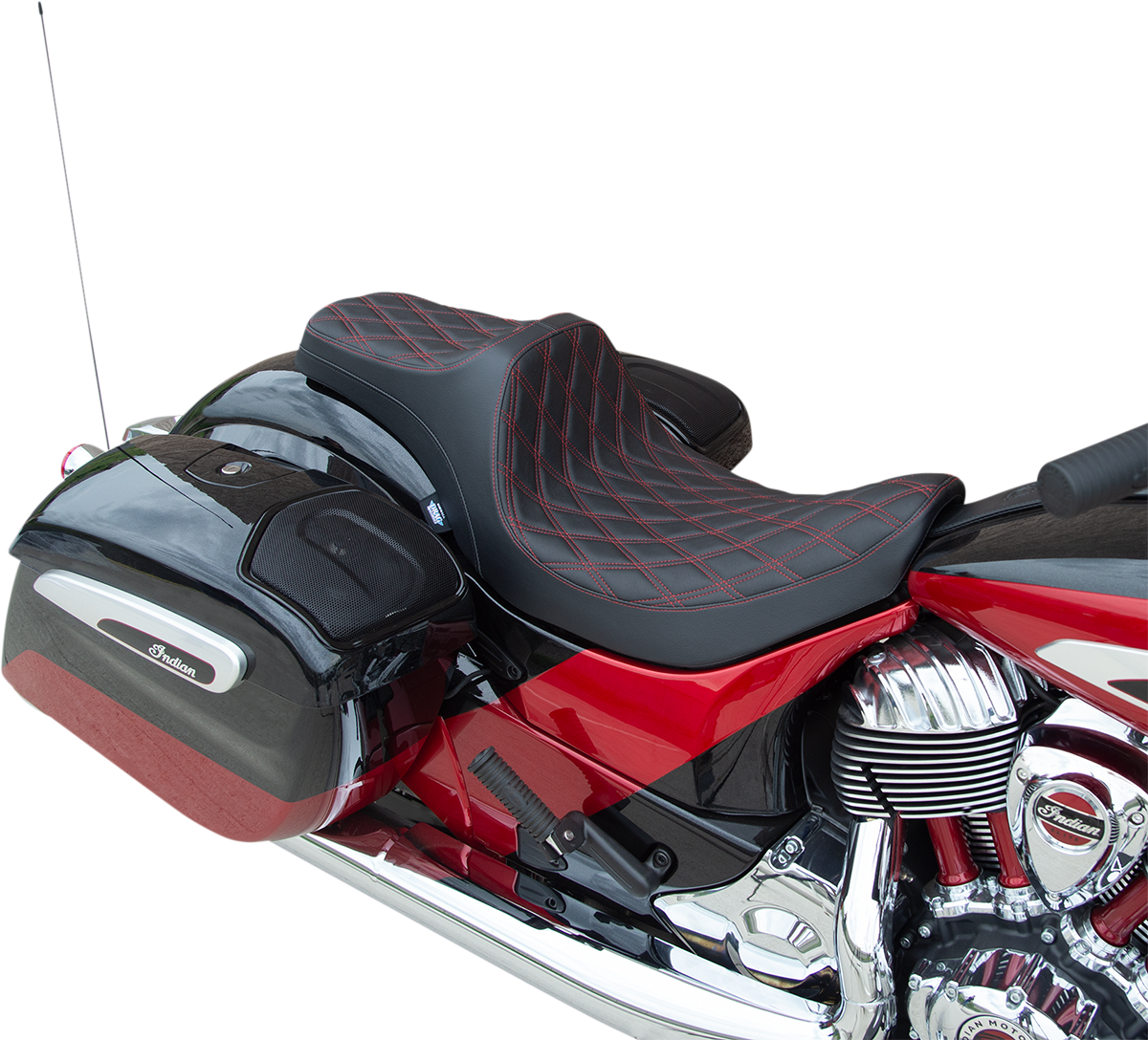 Asiento Predator III de DRAG SPECIALTIES - Doble diamante - Costuras rojas - Vinilo - Indian 0810-2264, años 2014 a 2022
