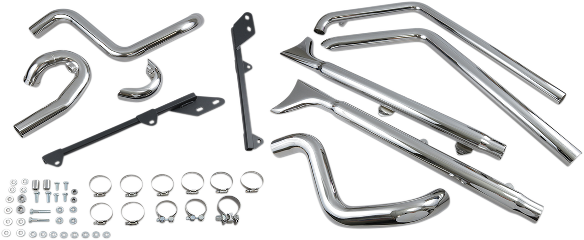 BASSANI XHAUST Chrome True Duals w/3 in. 2.25" Fishtail Mufflers with Baffles for '07-'15 Softail 1S66E-33 1800-1743