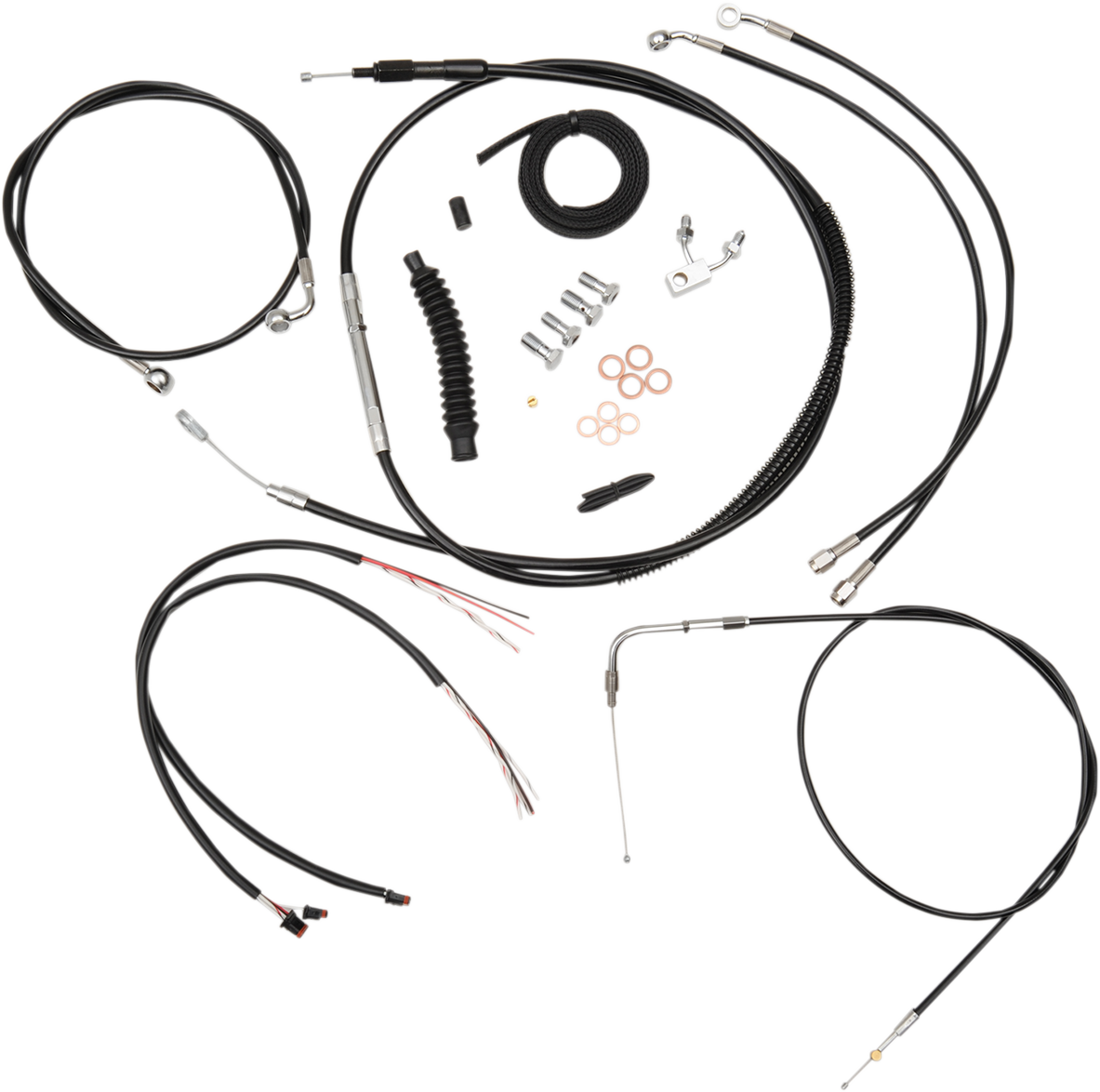 Kit completo de cable de manillar/línea de freno LA CHOPPERS - Manillar Ape Hanger de 15" a 17" - Vinilo negro LA-8150KT2-16B