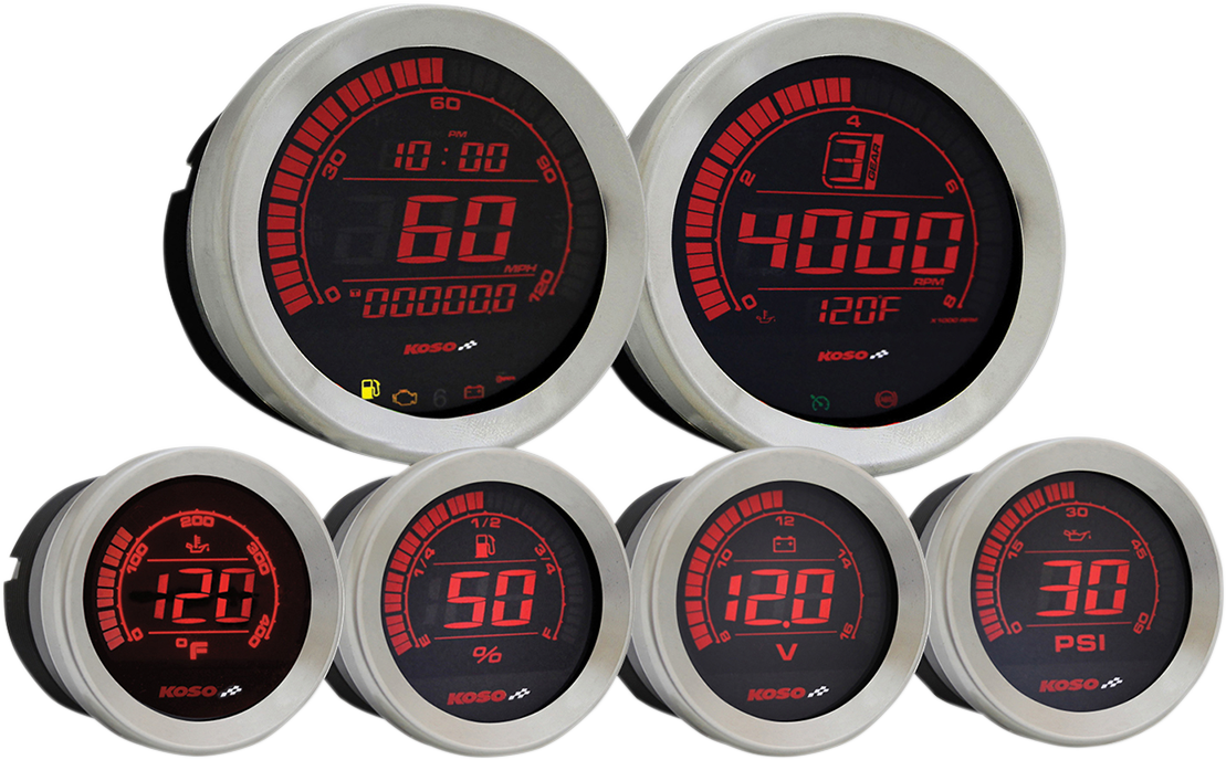 Kit de manómetros KOSO NORTH AMERICA HD-02 de 6 piezas - Plateado BA050905