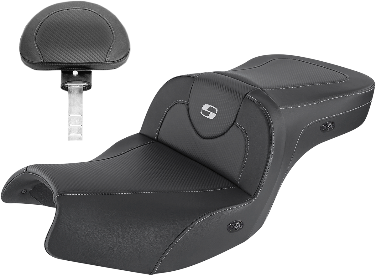 Asiento calefactable para sofá de carretera SADDLEMEN - Fibra de carbono - Incluye respaldo - Negro - Indian I20-06-185BRHCT