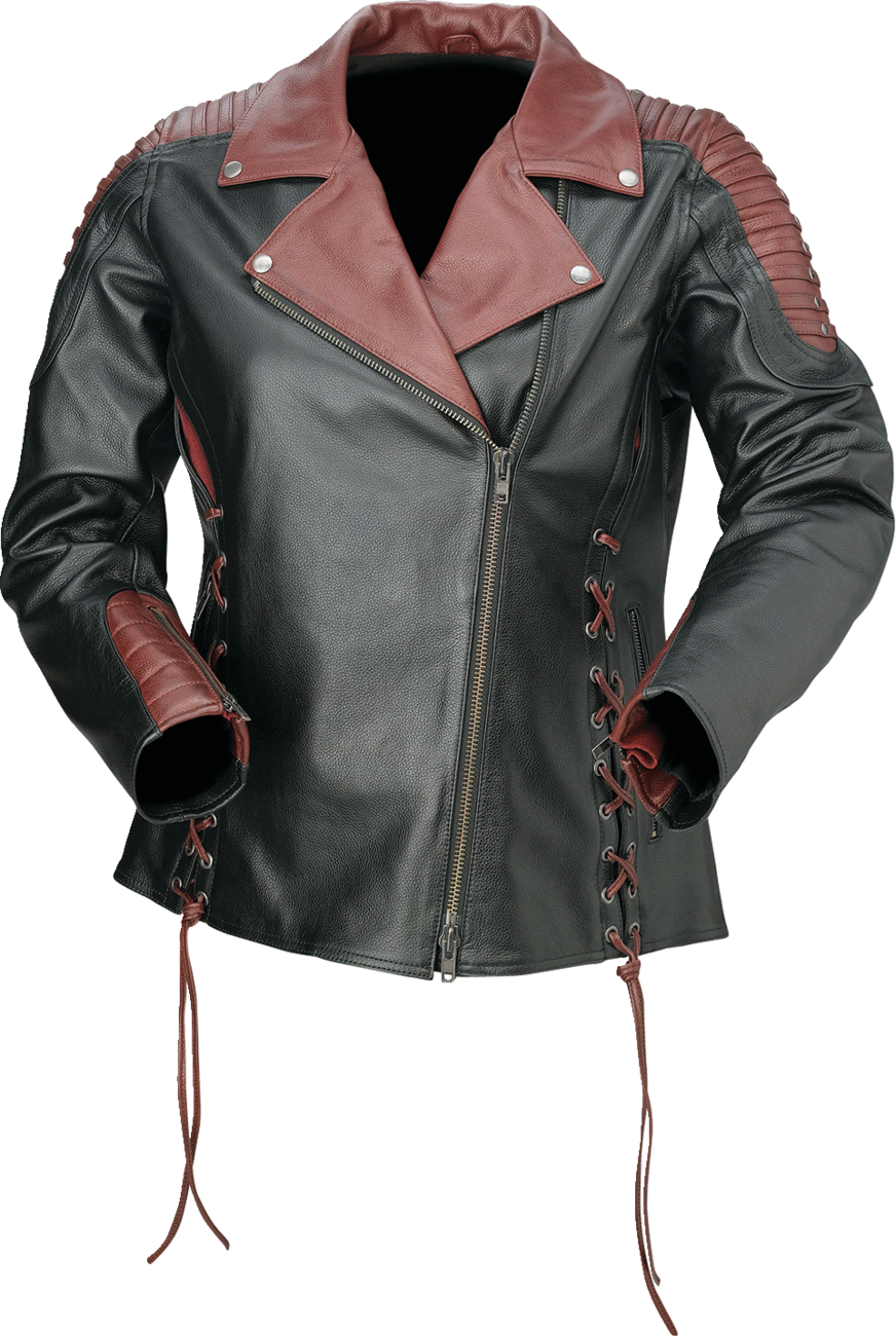 Chaqueta de cuero Z1R Combiner para mujer - Negro/Rojo - Talla grande 2813-1012