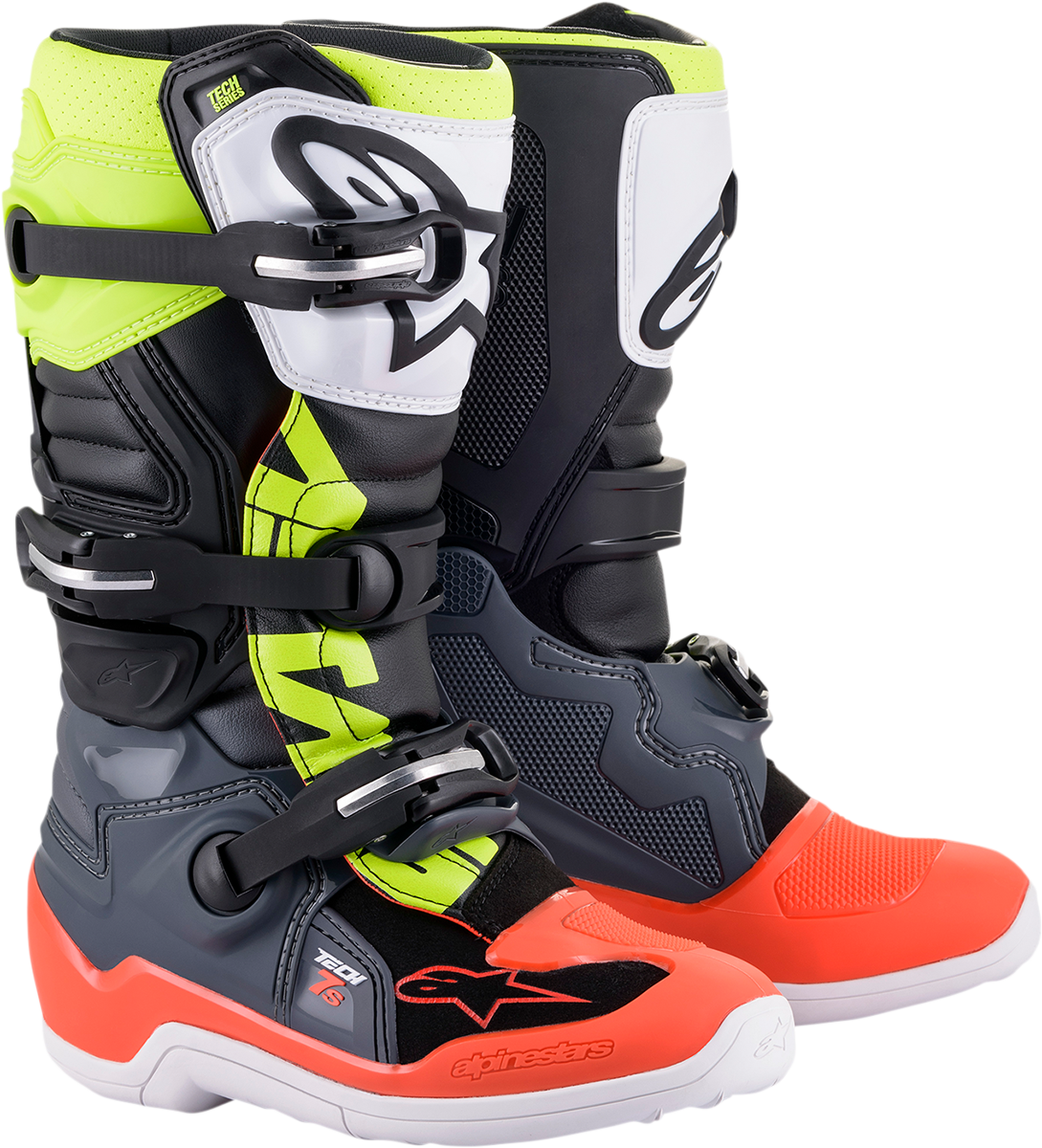 Botas ALPINESTARS Youth Tech 7S - Negro/Gris/Rojo/Blanco/Amarillo - Talla 2 de EE. UU. 2015017-9058-2