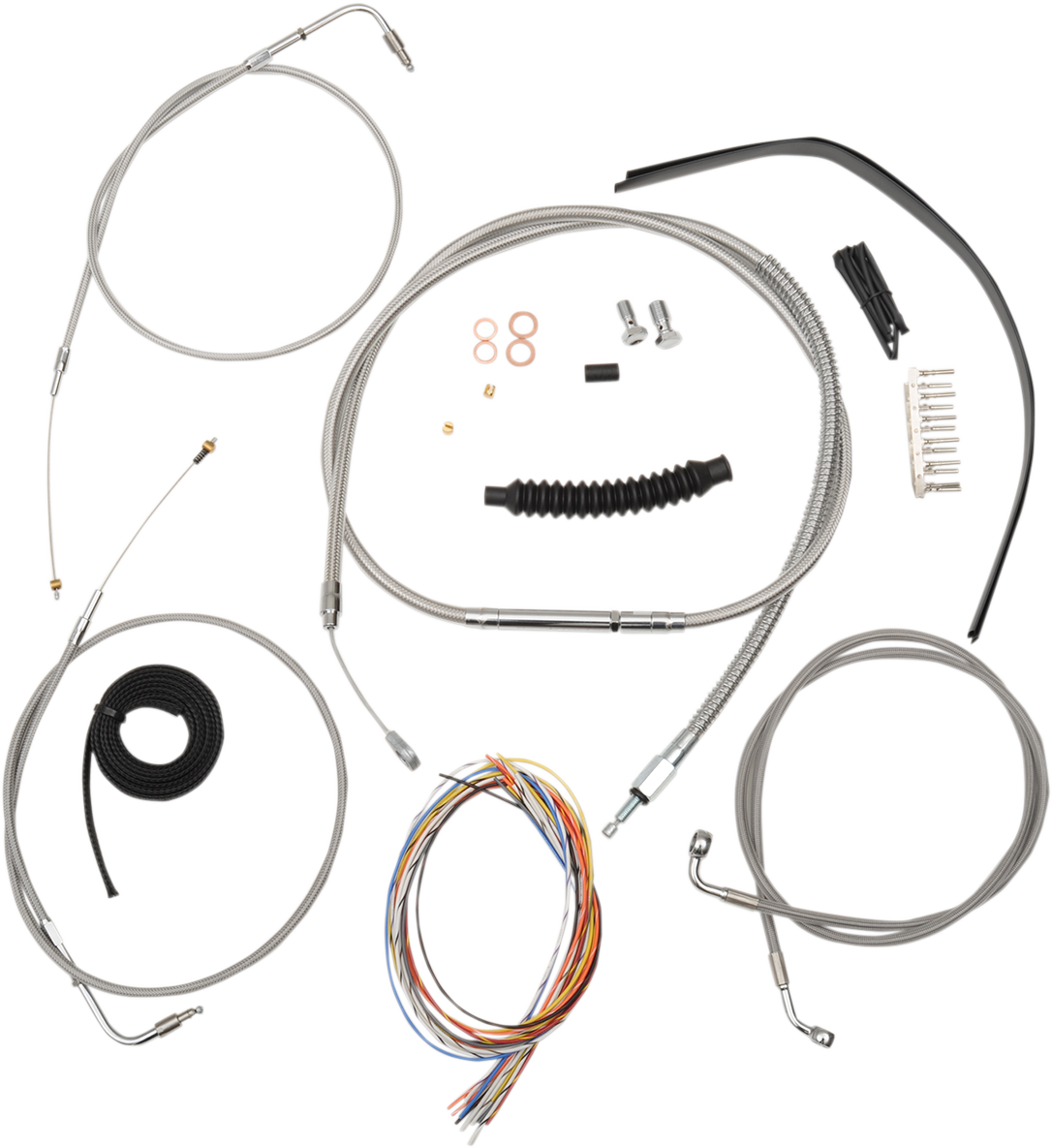 Kit completo de cable de manillar/línea de freno LA CHOPPERS - Manillar Ape Hanger de 12" a 14" - Acero inoxidable LA-8210KT2B-13