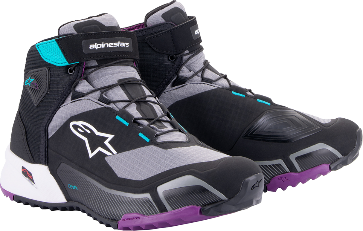 Zapatillas ALPINESTARS Stella CR-X Drystar® para mujer - Negro/Gris/Verde azulado/Morado - Talla 8.5 (EE. UU.) 2611523137085