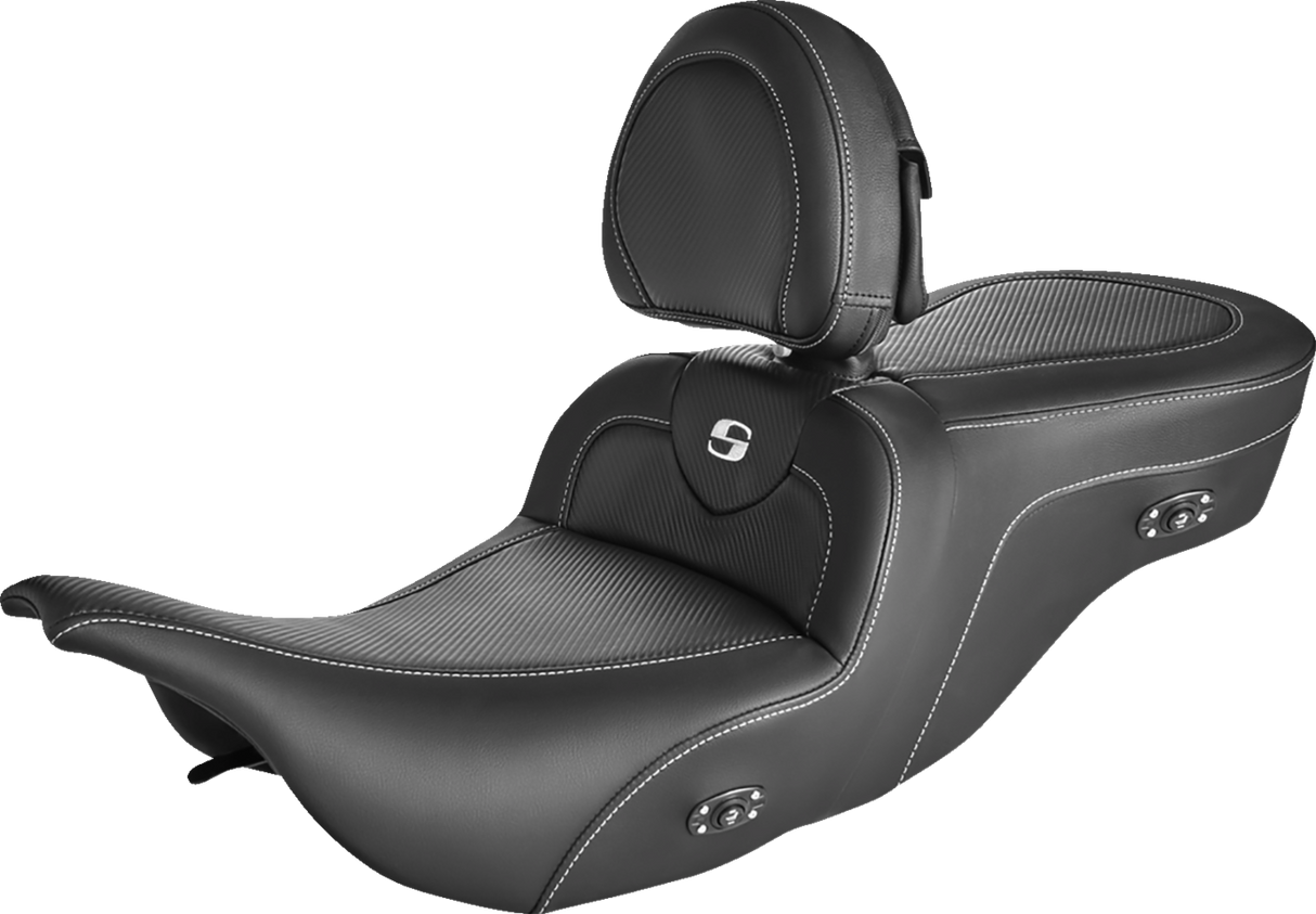 Asiento de fibra de carbono para sofá de carretera SADDLEMEN - Con respaldo para conductor - Calefacción - Negro 897-07-185BRHC