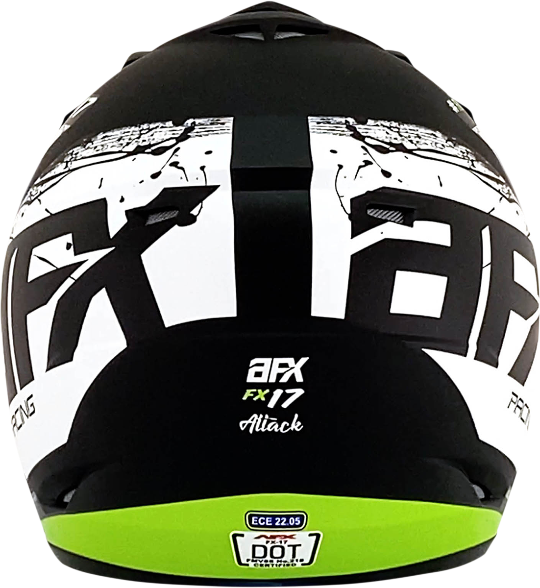 Casco de motocicleta AFX FX-17 - Attack - Negro mate/Verde - Mediano 0110-7180