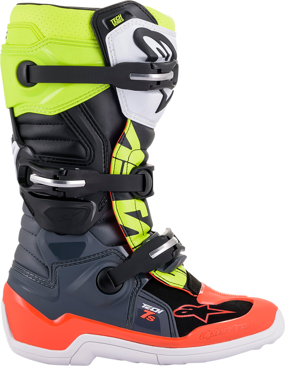 Botas ALPINESTARS Youth Tech 7S - Negro/Gris/Rojo/Blanco/Amarillo - Talla 4 de EE. UU. 2015017-9058-4
