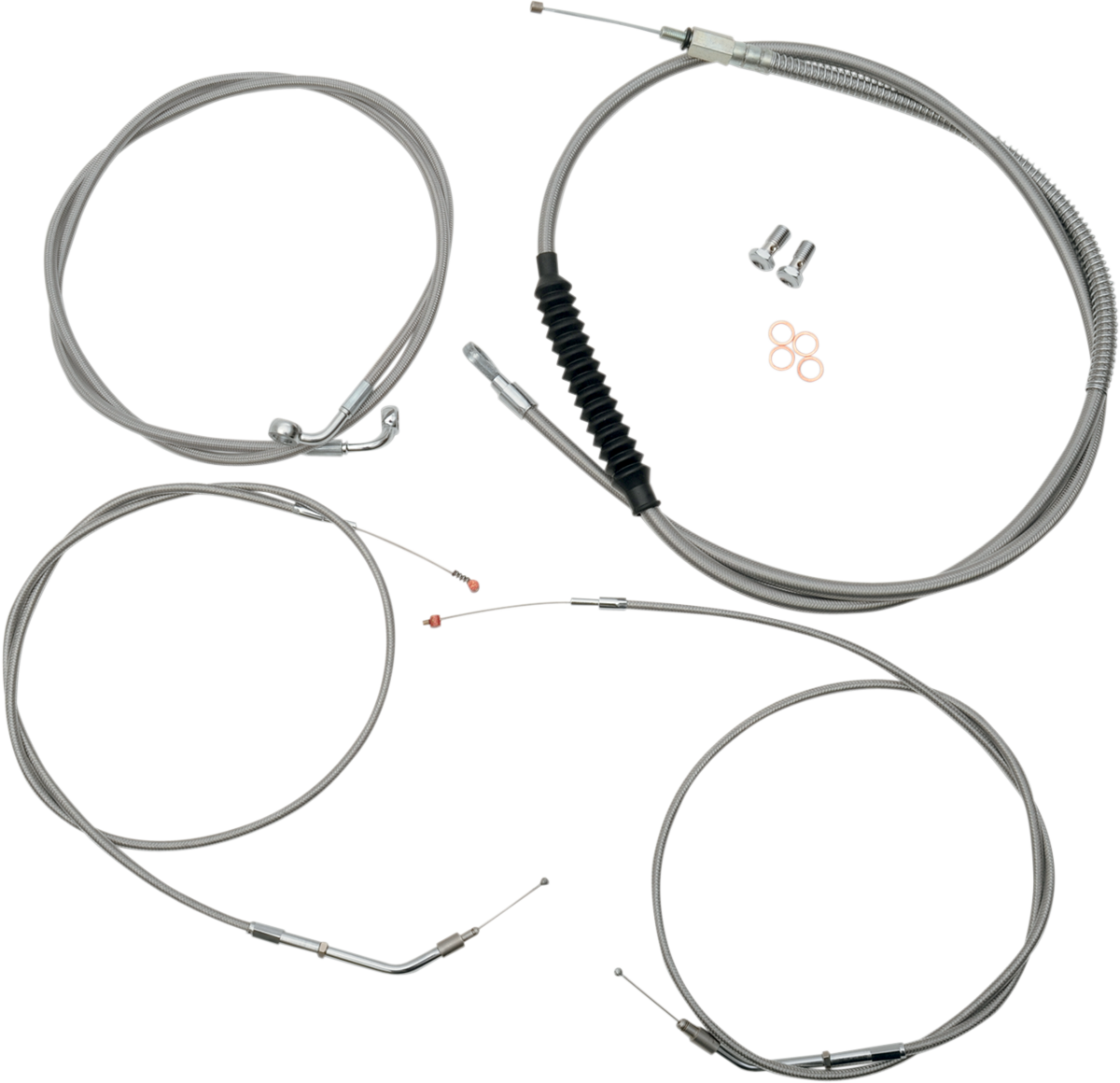 Kit de cable de manillar/línea de freno LA CHOPPERS - Manillar tipo Ape Hanger de 15" a 17" - Acero inoxidable LA-8300KT-16