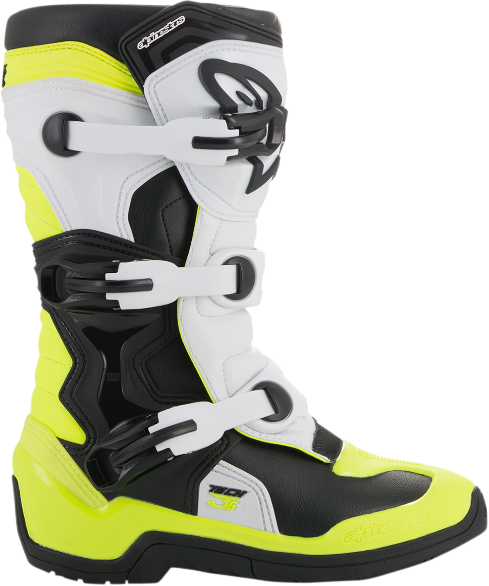 Botas ALPINESTARS Tech 3S - Negro/Blanco/Amarillo Fluorescente - Talla 4 de EE. UU. 2014018-125-4