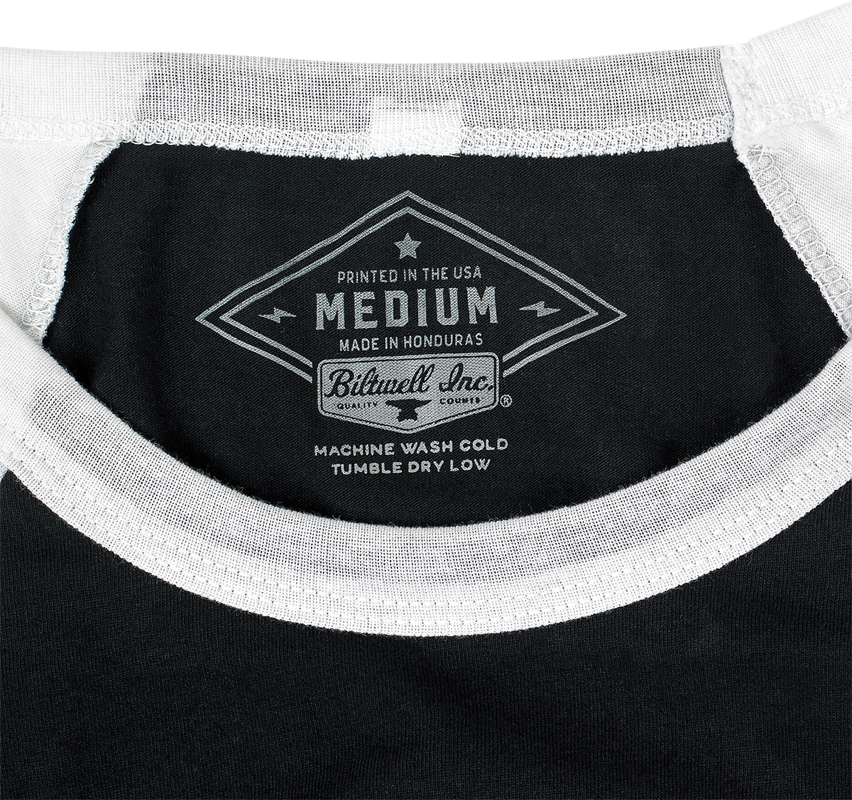 Camiseta raglán BILTWELL 1985 para mujer - Negro/Blanco - Talla grande 8144-060-004