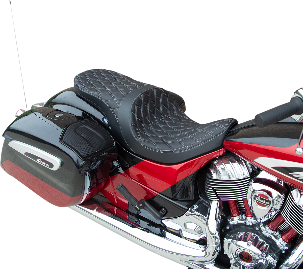 Asiento de turismo de perfil bajo DRAG SPECIALTIES - Doble diamante - Costuras plateadas - Reflector solar - Indian '14-'22 0810-2275