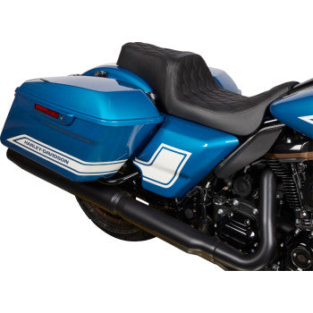 DRAG SPECIALTIES Predator 1Up Seat - Vinyl - Double Diamond Black Stitch - FLH '08-'23 0801-1483