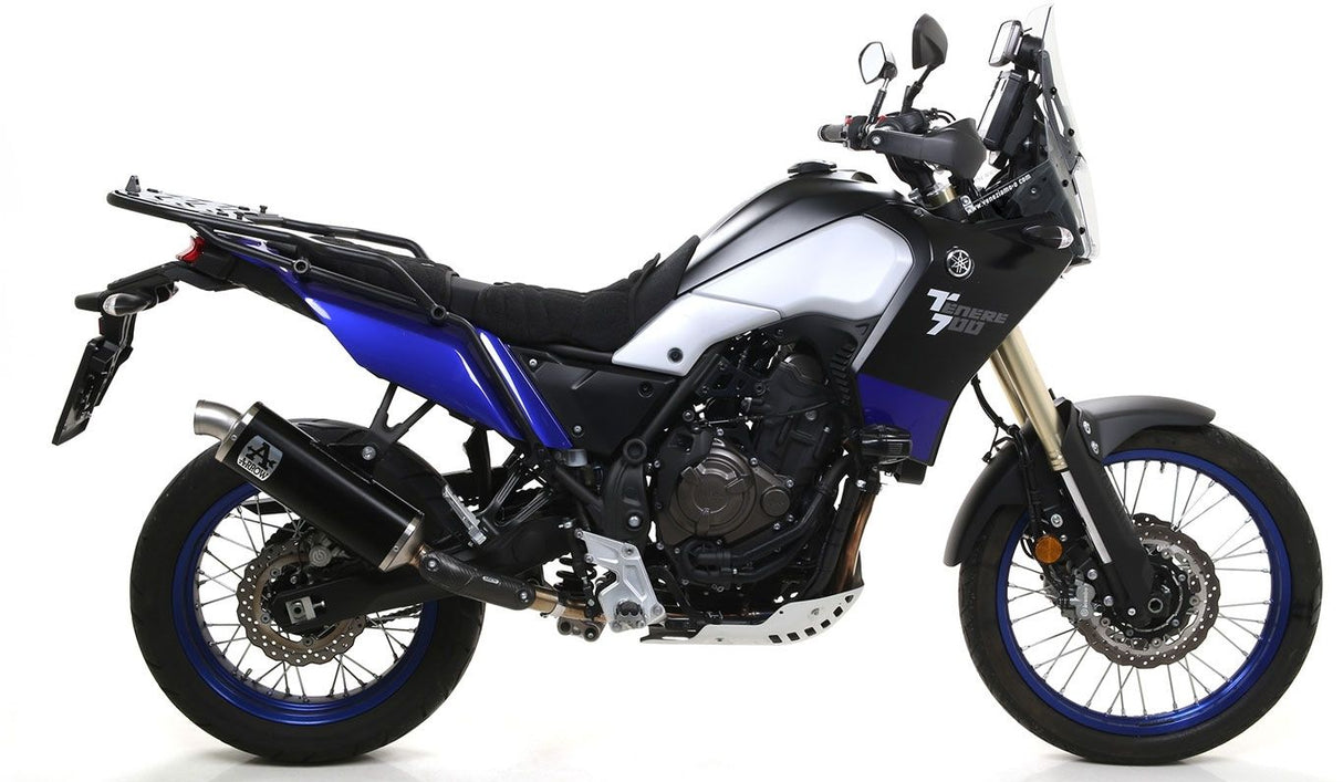 Escape Arrow Yamaha Tenere 700 2019-2024 homologado Indy Race de aluminio oscuro con tubo de conexión soldado 72628aon
