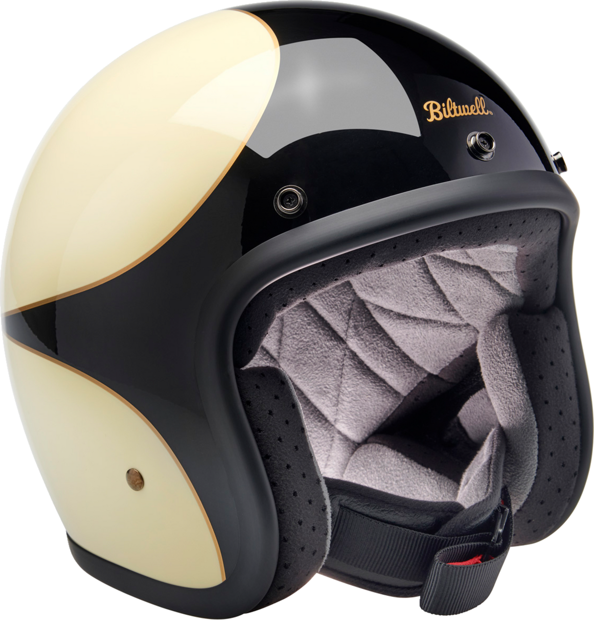 Casco BILTWELL Bonanza - Blanco vintage brillante/Negro festoneado - Mediano 1001-559-203