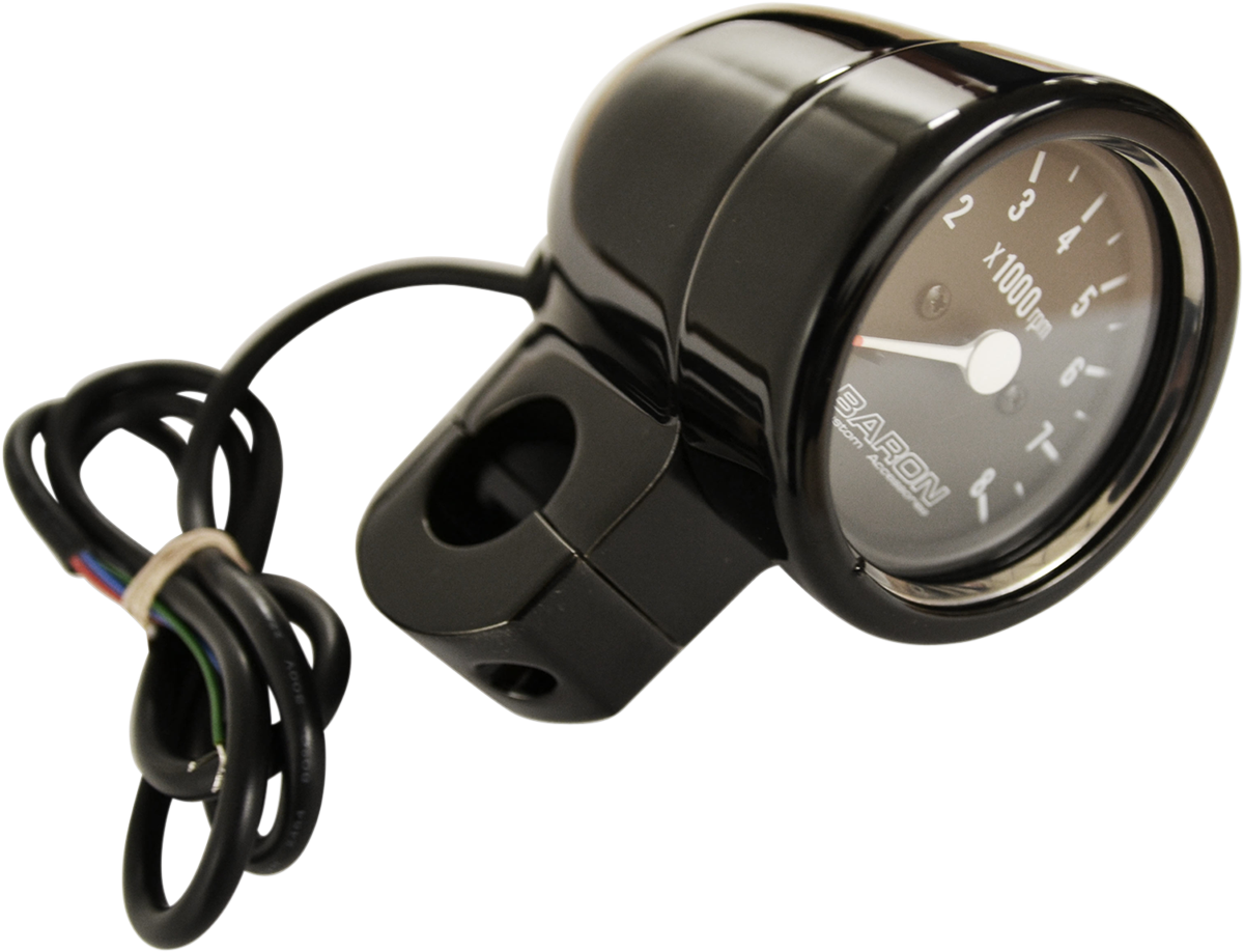 Tacómetro electrónico BARON de 3" con forma de bala, compatible con barras de 1" - Negro - Cara negra - 3,5" de largo x 2,875" de profundidad BA-7570-01B