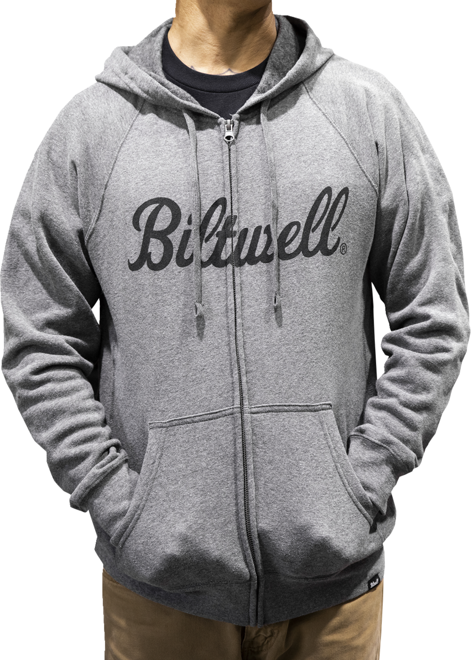 Sudadera con capucha y cremallera raglán BILTWELL Script - Gris jaspeado - Talla pequeña 8126-083-002