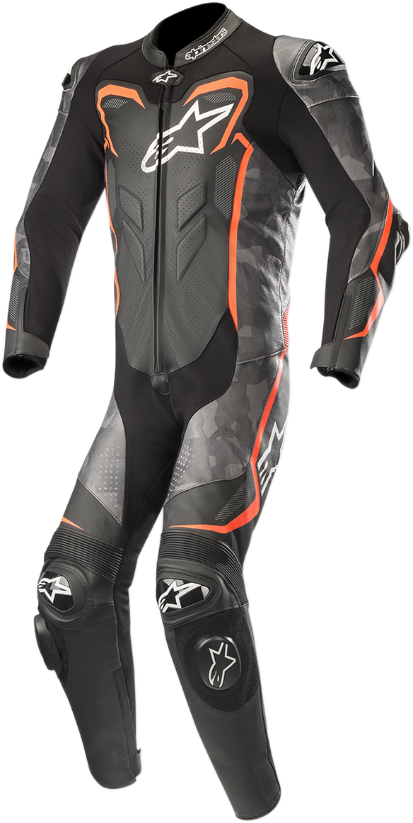 Mono de cuero ALPINESTARS GP Plus v2 Camo de una pieza - Negro/Carbón/Rojo Fluorescente - Talla 50 EE. UU. / 60 UE 3150718-994-60