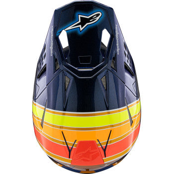 Casco de motocicleta ALPINESTARS Supertech M10 - Edición TLD 25 - MIPS® - Azul oscuro brillante/Naranja/Amarillo/Rojo fluorescente - Mediano 8300225-7156-M