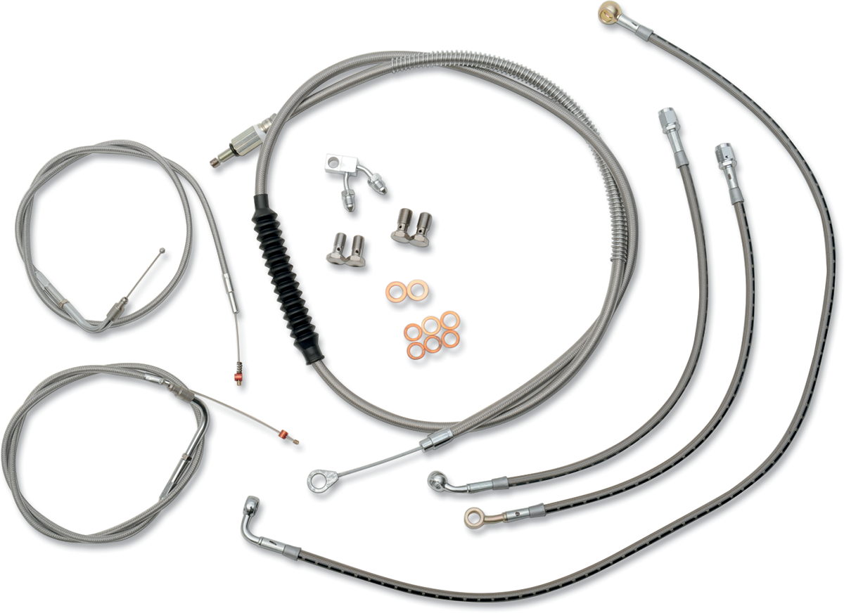 Kit de cable de manillar/línea de freno LA CHOPPERS - Manillar tipo Ape Hanger de 18" a 20" - Acero inoxidable LA-8150KT-19