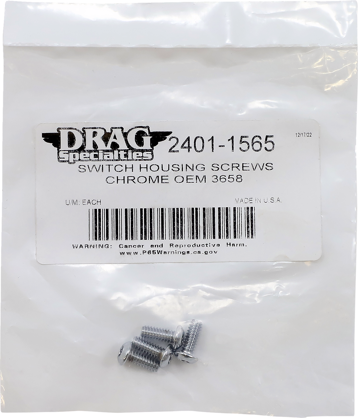 Tornillos de la carcasa del interruptor de DRAG SPECIALTIES - Cromados MPBDR18