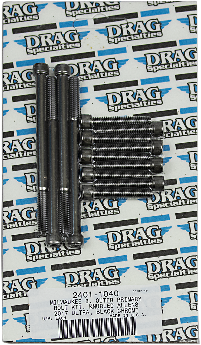 Kit de pernos moleteados primarios externos DRAG SPECIALTIES - Negro/Cromo - M8 MK787BK