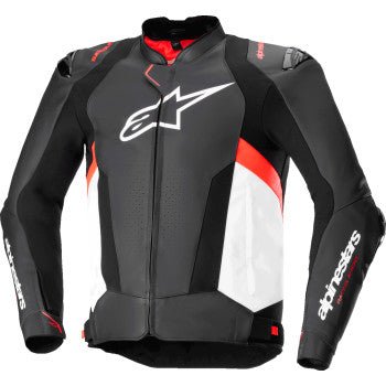 Chaqueta de cuero ALPINESTARS Missile v3 - Negro/Blanco/Rojo Fluo - Talla 42 EE. UU. / 52 UE 3100125-1231-52