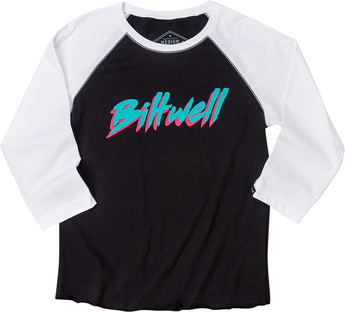 Camiseta raglán BILTWELL 1985 para mujer - Negro/Blanco - Talla grande 8144-060-004