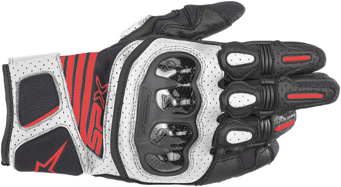 Guantes ALPINESTARS SPX AC V2 - Negro/Blanco/Rojo Fluo - Pequeños 3567319-1231-S