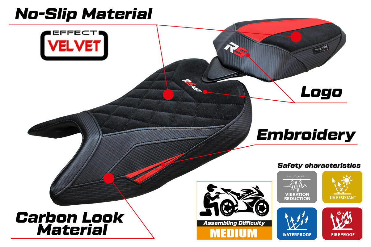 Aprilia RS 457 2023-2025 Seat Cover Tappezzeria Italia TPZ in Red Black SE Diamond Stitch