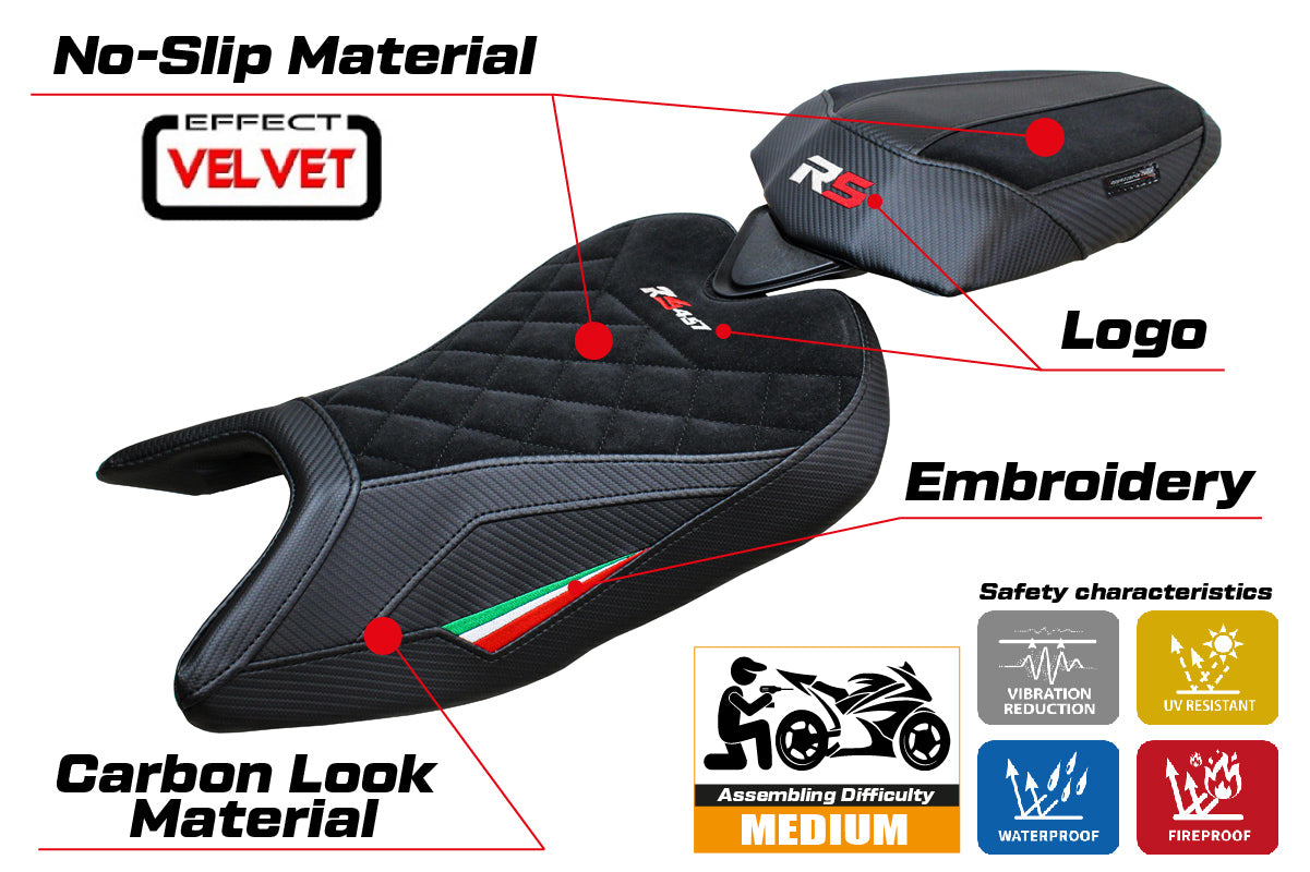 Aprilia RS 457 2023-2025 Seat Cover Tappezzeria Italia TPZ in Italy Flag and Black SE Diamond Stitch
