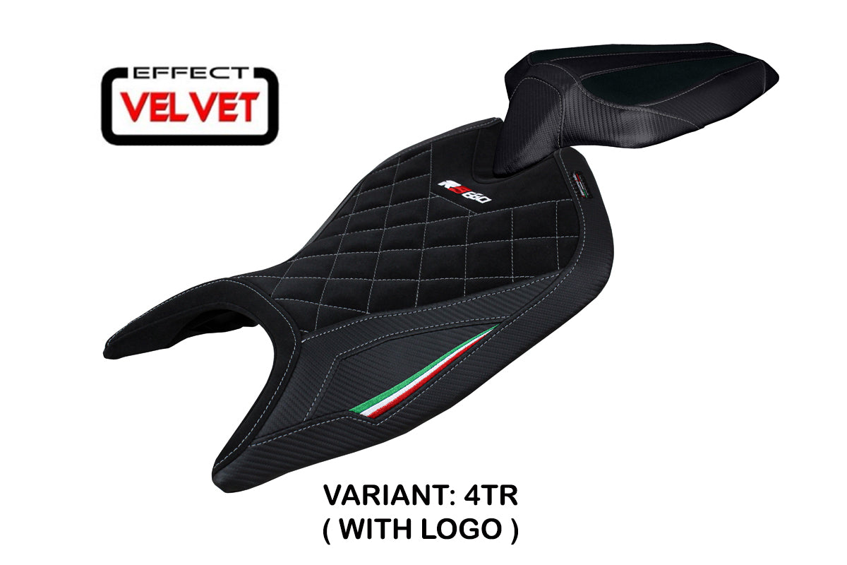 Funda de asiento Aprilia RS 660 2021-2025 Tappezzeria Italia TPZ Velvet con costura de diamante negro