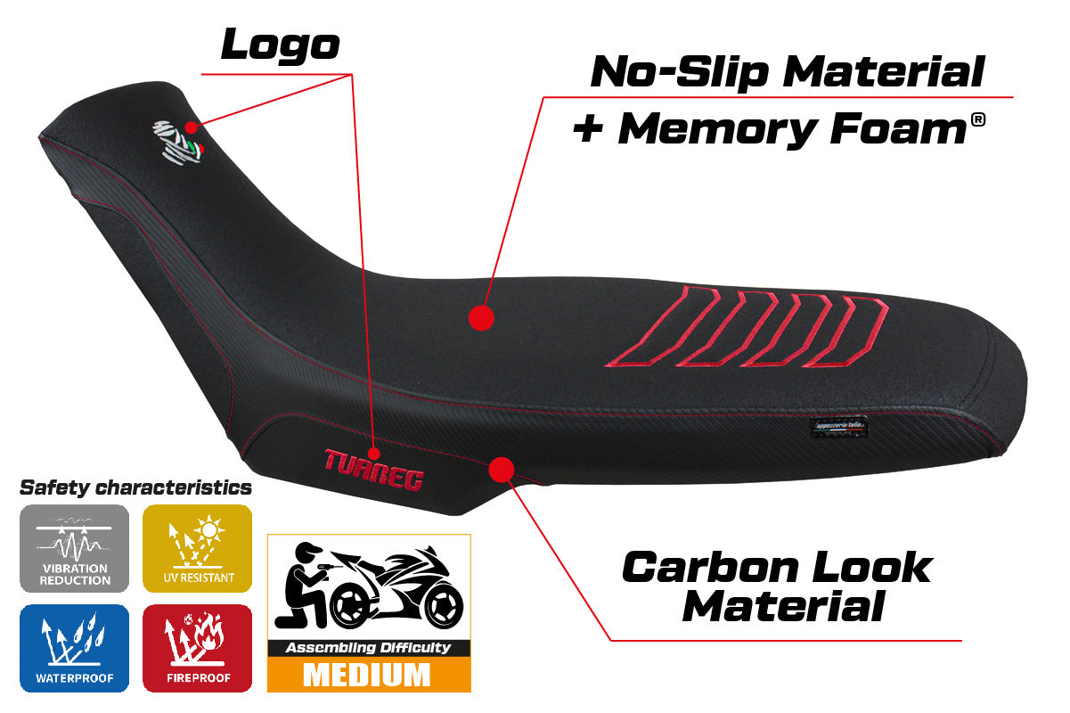 Funda de asiento Aprilia Tuareg 660 2021-2025 Tappezzeria Italia TPZ Comfort Ultragrip en rojo y negro