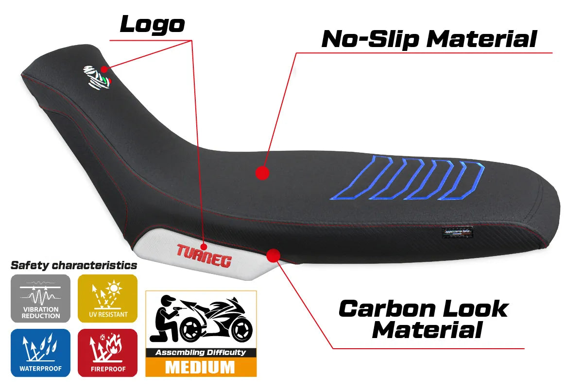 Aprilia Tuareg 660 2021-2026 Seat Cover TPZ Italia Ultragrip White blue
