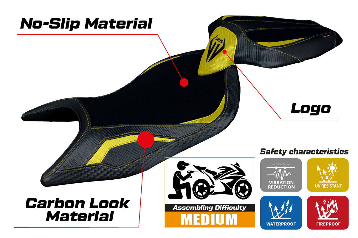 Funda de asiento para Aprilia RS 660 2021-2025 Tappezzeria Italia TPZ en amarillo y negro