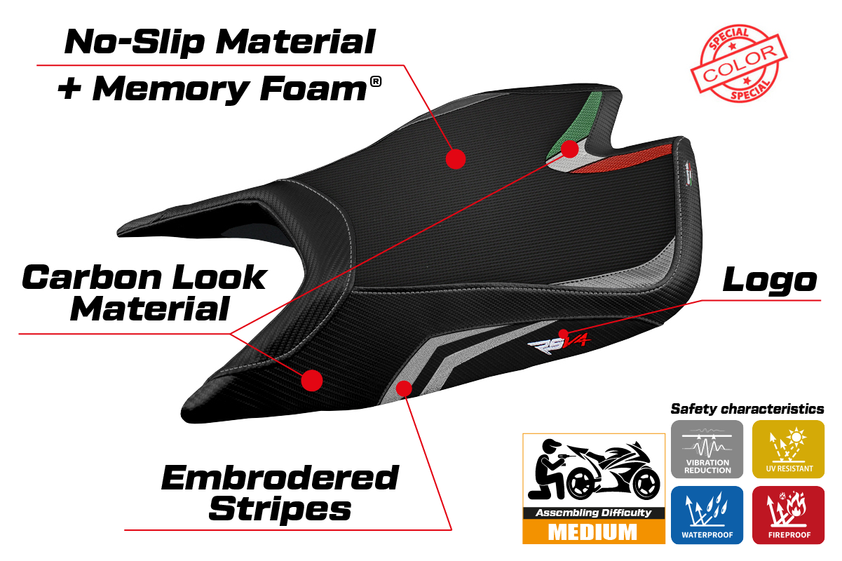 Aprilia RSV4 2021-2025 Seat Cover Tappezzeria Italia TPZ Comfort in Silver and Black