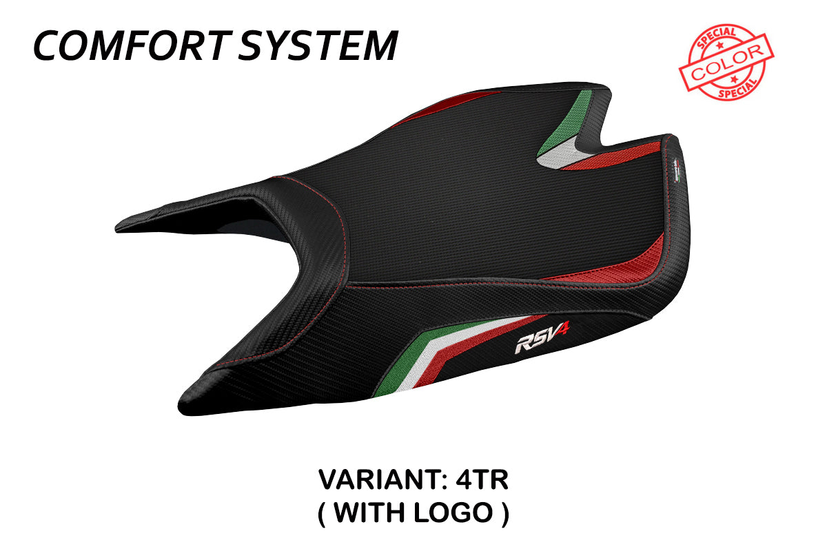 Funda de asiento Aprilia RSV4 2021-2025 Tappezzeria Italia TPZ Comfort con bandera de Italia negra