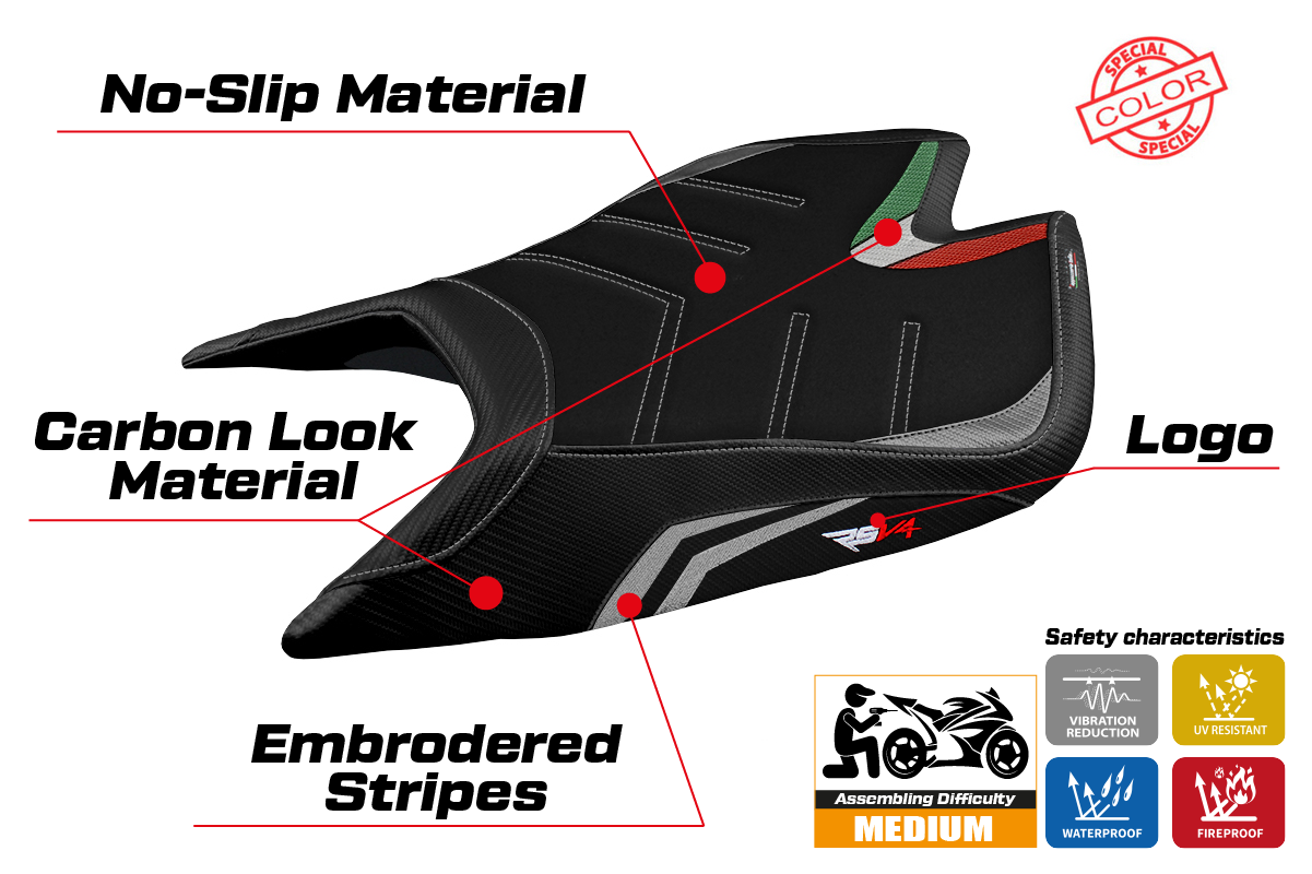 Aprilia RSV4 2021-2025 Seat Cover Tappezzeria Italia TPZ Ultragrip in Silver and Black