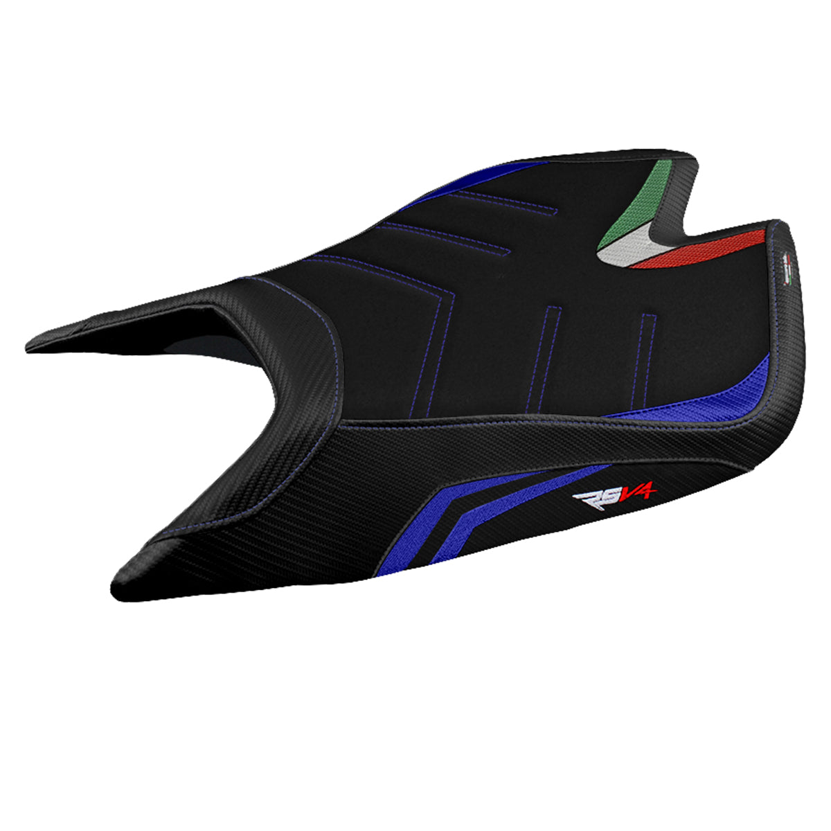 Funda de asiento Aprilia RSV4 2021-2025 Tappezzeria Italia TPZ Ultragrip en azul y negro