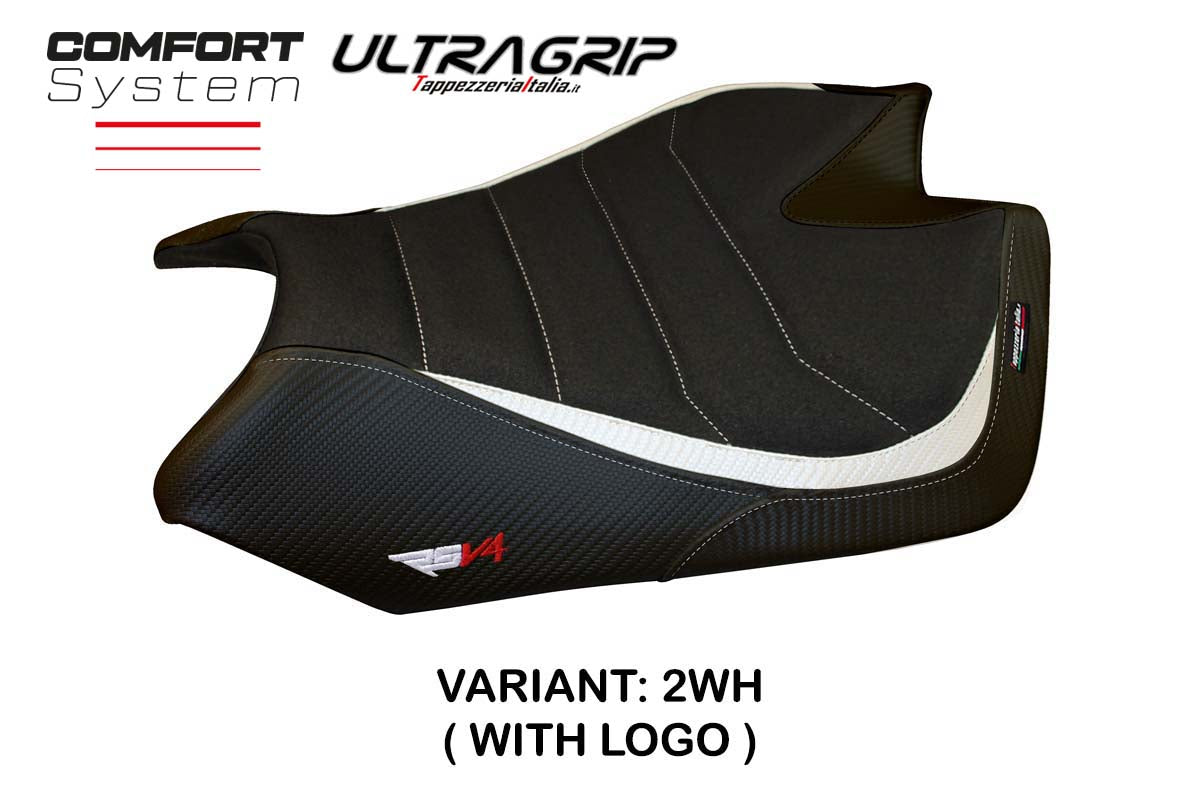 Funda de asiento Aprilia RSV4 2009-2020 Tappezzeria Italia TPZ Comfort Ultragrip en blanco y negro