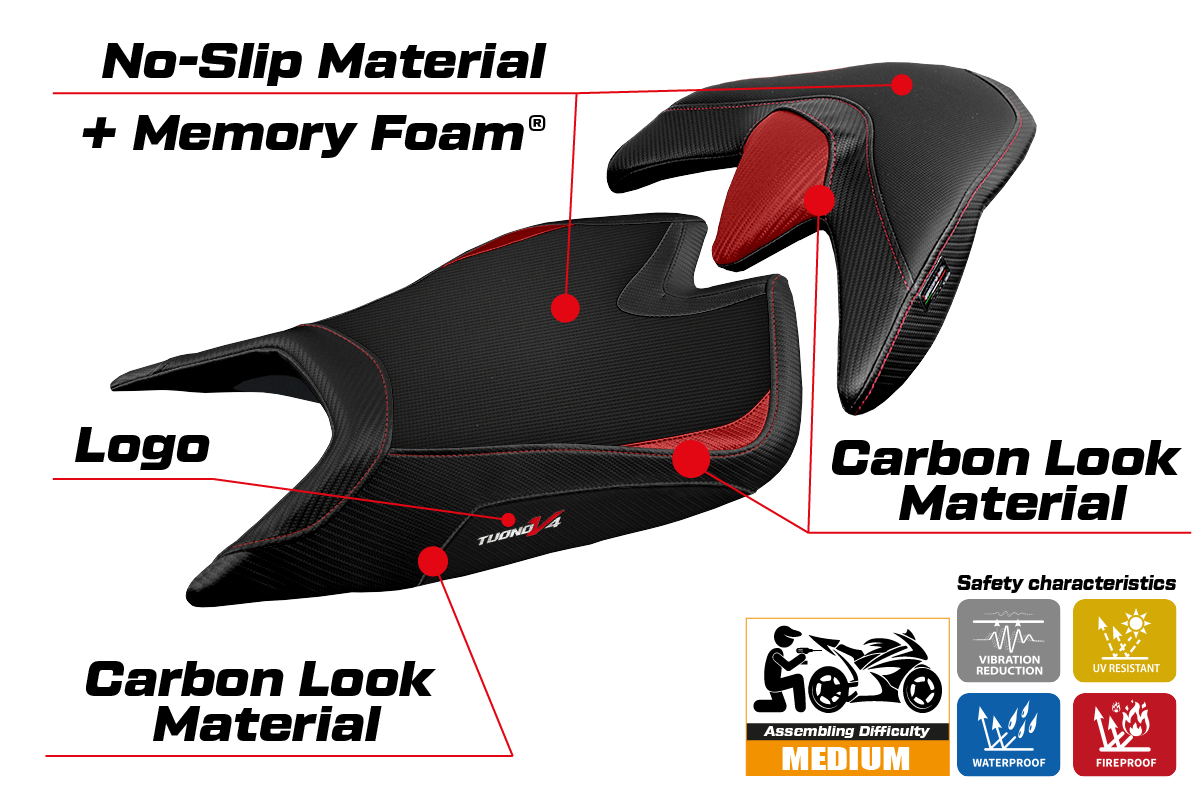 Aprilia Tuono V4 2021-2026 Seat Cover TPZ Italia Comfort Red Black
