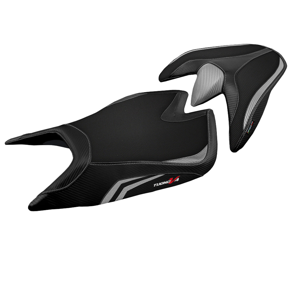 Funda de asiento Aprilia Tuono V4 2021-2025 Tappezzeria Italia TPZ en plata y negro